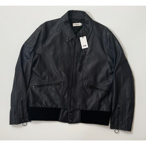Coach Men's Leather Biker Moto Jacket Navy Size 54/XL NWT $1300🛒 - Picture 1 of 12